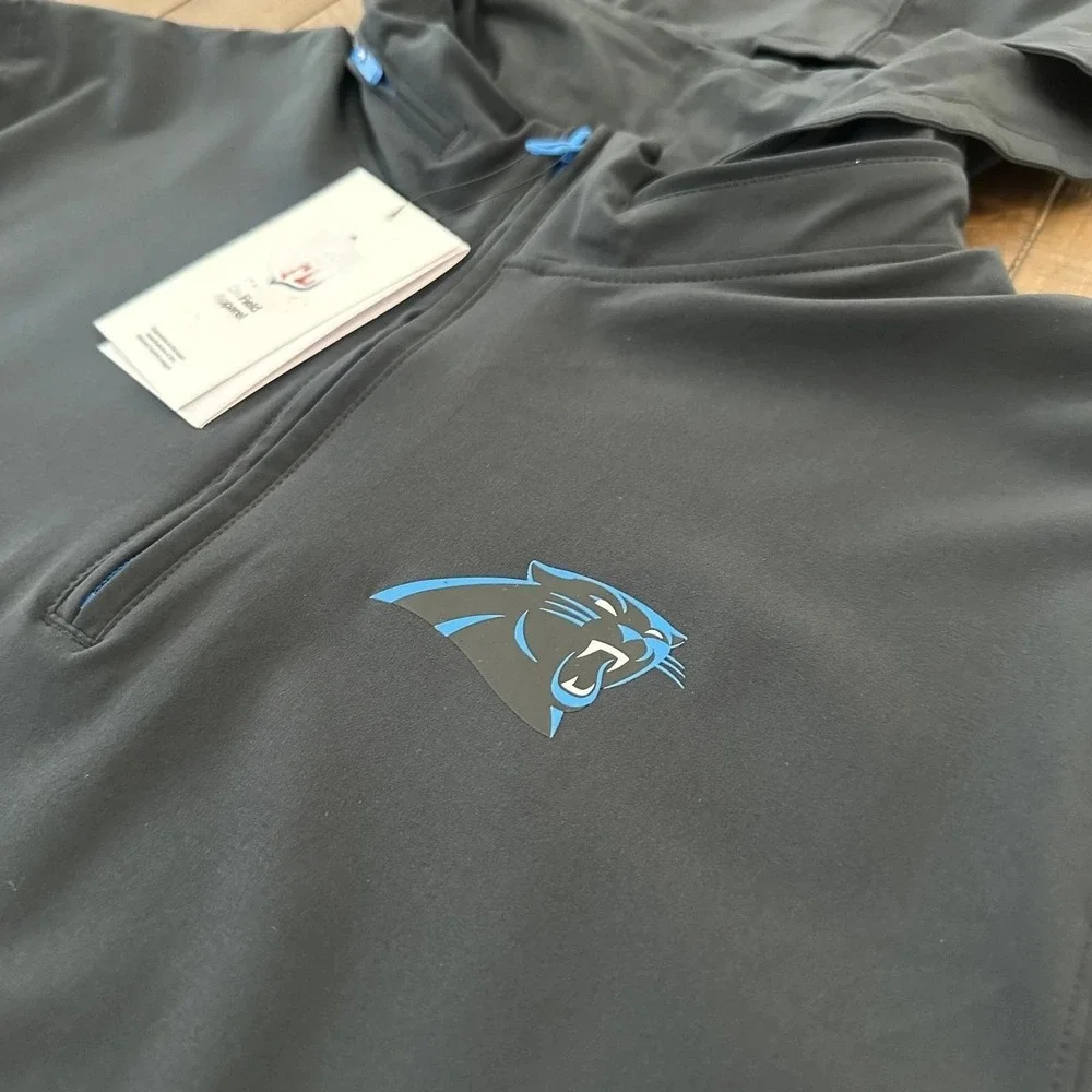 Nike Carolina Panthers Short‎ Sleeve Hooded Jacket Charcoal Blue NFL Men's S NWT